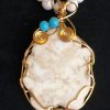 Wire Wrapper Buffalo Turquoise Pendant on White and Blue Turquoise Necklace w/ER