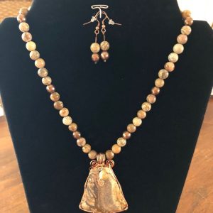 Wire Wrapped Picture Jasper Pendant on Jasper Necklace w/ERs