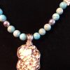 Chunky Wire Wrapped Buffalo Turquoise Pendant on Blue Turquoise Necklace w/ERs