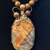Wire Wrapped Artistic Jasper Pendant on a Bamboo Jasper Necklace with Earrings