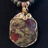 Wire Wrapped Blood Stone Pendant on Red Obsidian and Jasper Necklace w/ERs