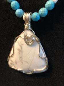 Wire Wrapped Turquoise Maganese Howlite Triangle on Heishi & Turquoise Necklace