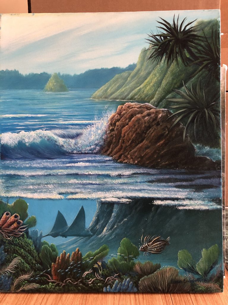 Lion Fish above and below Painting by Susan Elizabeth Wolding